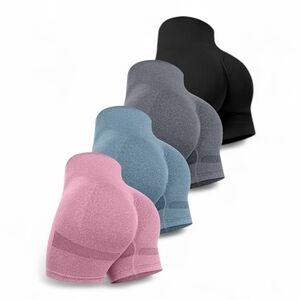 Women's 4 Packs Seamless Scrunch Butt Workout Gym Shorts - NIP